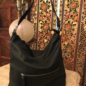 Black leather tote